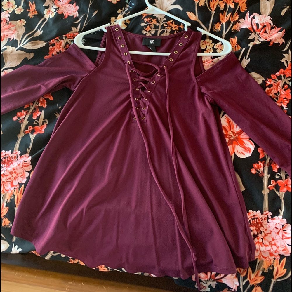 Cold shoulder top with lace up front